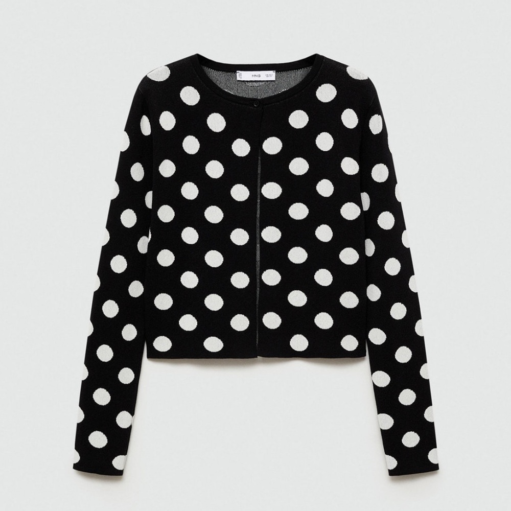 MANGO Black and White Polka Dot Cardigan
